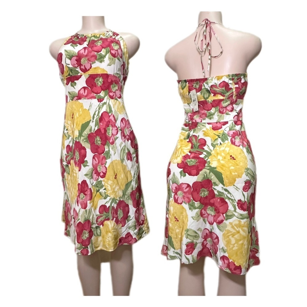 NWT LOFT Floral Halter Dress - Pink and Yellow